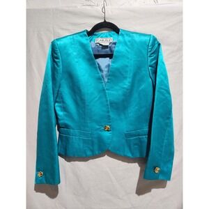 VTG‎ Retro Carlisle Teal suit jacket with gold buttons Sz 6